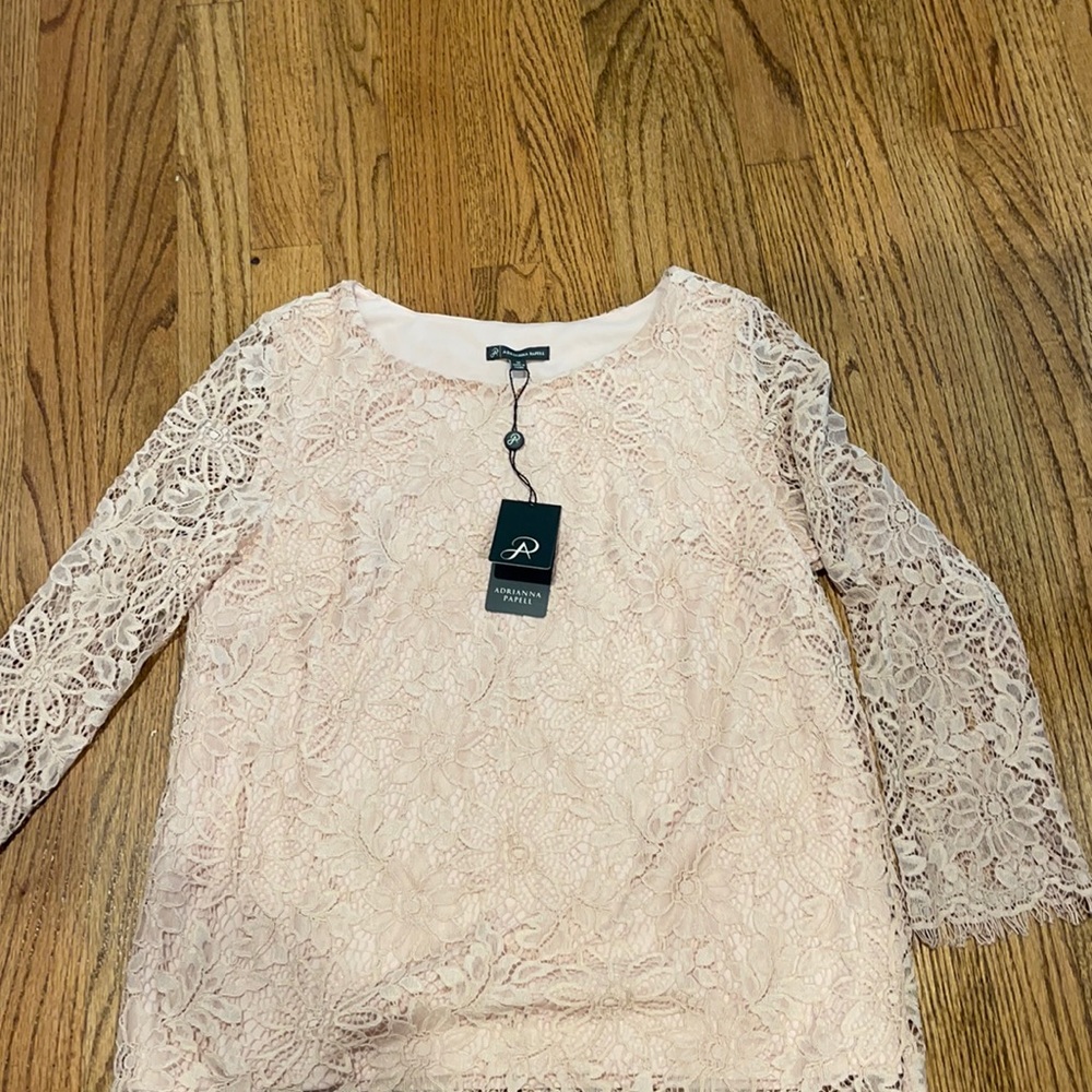 Adrianna Papell lace pink blouse. Brand new.